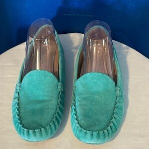 Women’s Cole Haan Teal Suede Evelyn Driving Loafers Size 10